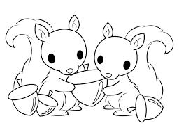 Two little squirrels sharing an acorn coloring page